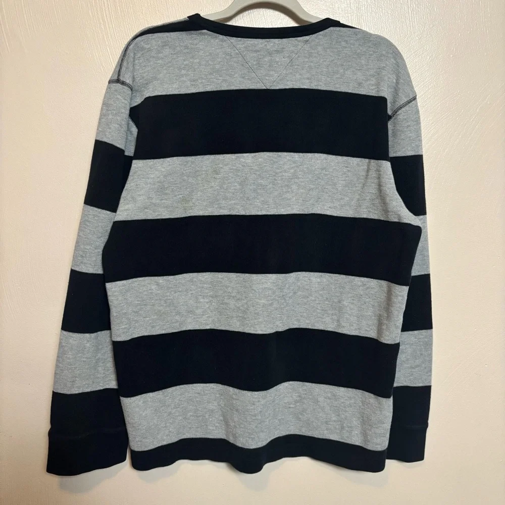 Tommy Hilfiger Men’s Sweater Striped Long Sleeve Black Gray Size XL - Picture 2 of 4